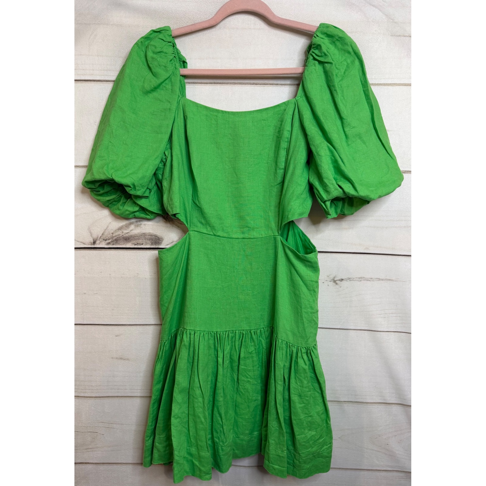 Lilly Pulitzer Green Linen Cutout Puff Sleeve Mini Dress Size 6 St. Paddy's